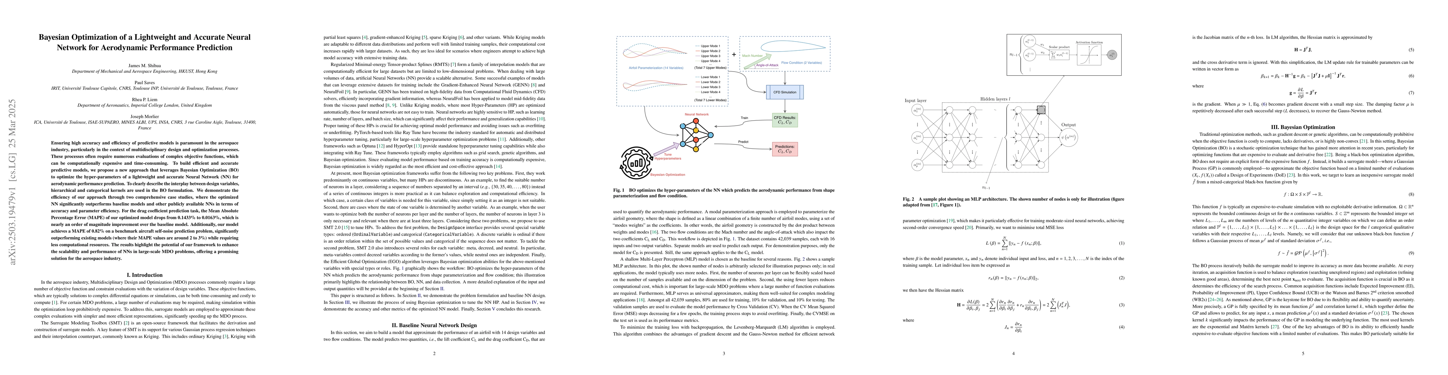 Thumbnail for Bayesian Optimization of a Lightweight and Accurate Neural Network for
  Aerodynamic Performance Prediction