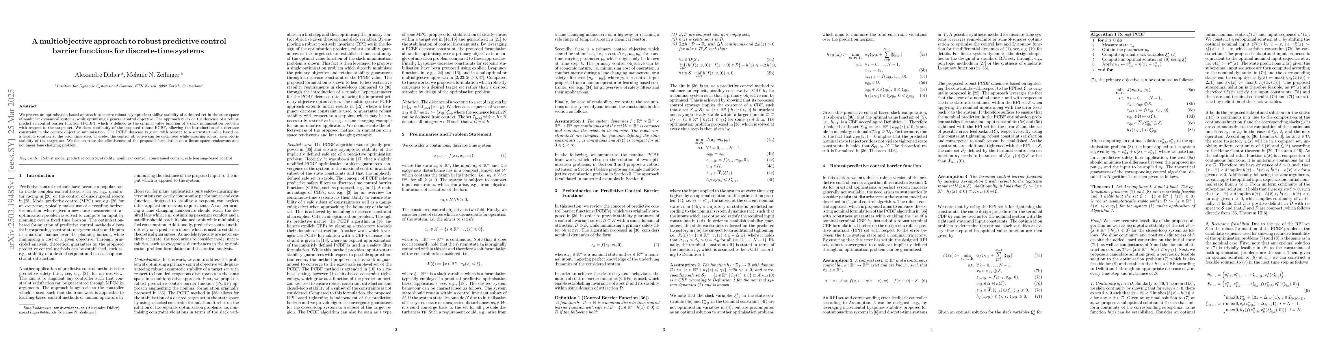 Thumbnail for A multiobjective approach to robust predictive control barrier functions
  for discrete-time systems