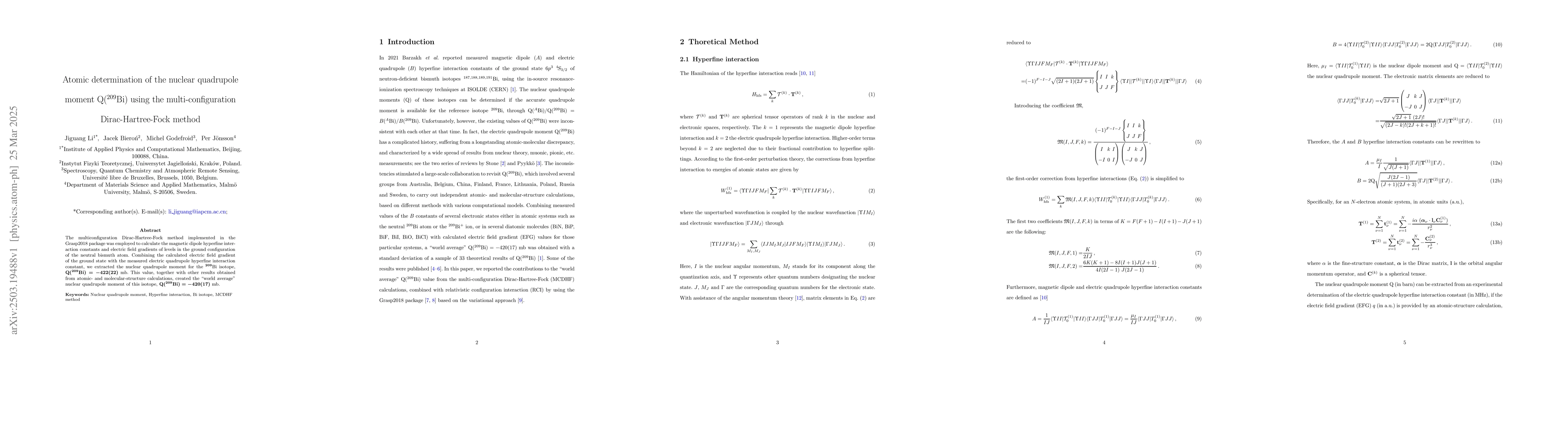 Thumbnail for Atomic determination of the nuclear quadrupole moment
  $\mathrm{Q}(^{209}{\rm Bi})$ using the multi-configuration Dirac-Hartree-Fock
  method