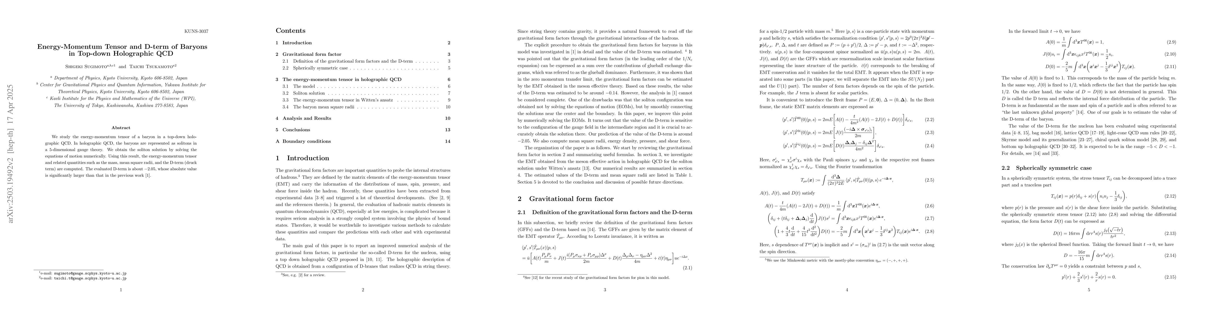 Thumbnail for Energy-Momentum Tensor and D-term of Baryons in Top-down Holographic QCD