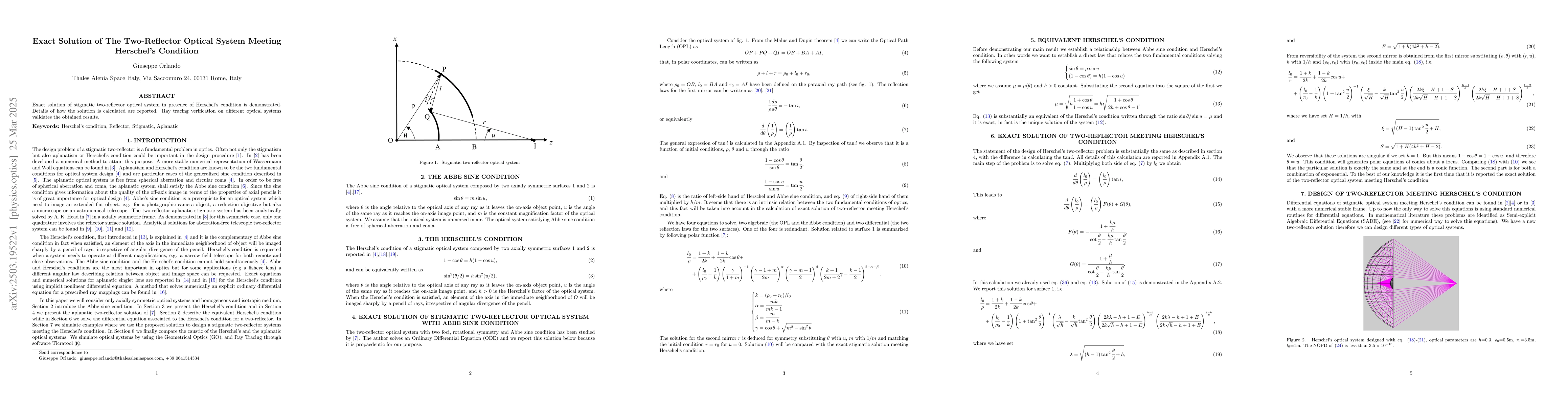 Thumbnail for Exact Solution of the Two-Reflector Optical System Meeting Herschel's
  Condition