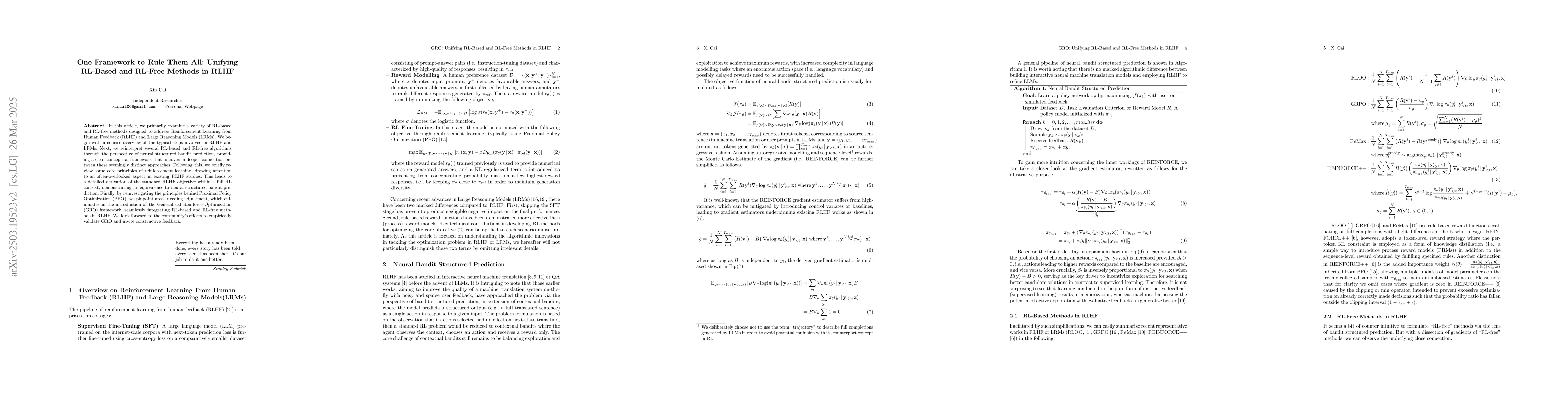 Thumbnail for One Framework to Rule Them All: Unifying RL-Based and RL-Free Methods in
  RLHF