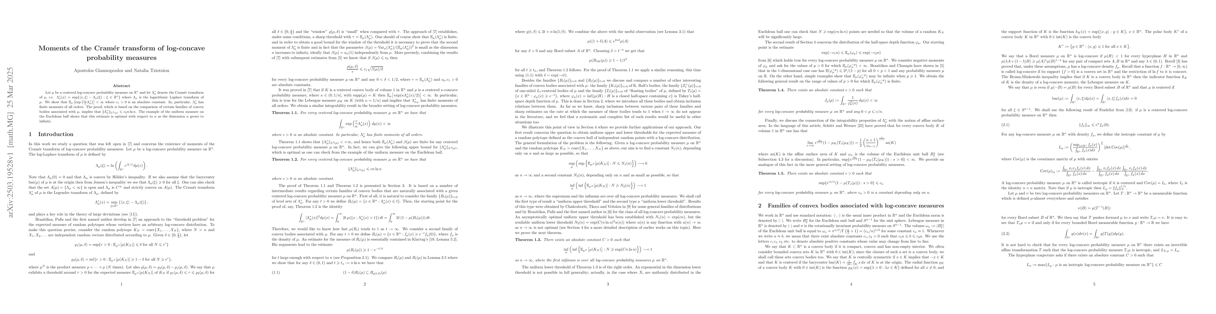 Thumbnail for Moments of the Cramér transform of log-concave probability measures
