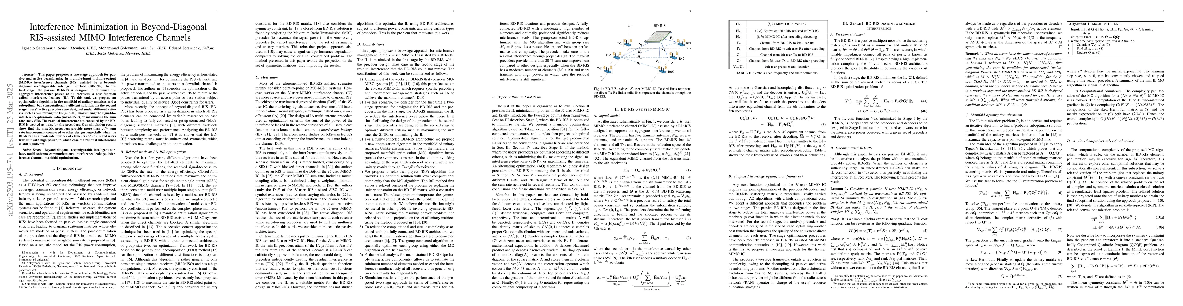 Thumbnail for Interference Minimization in Beyond-Diagonal RIS-assisted MIMO
  Interference Channels