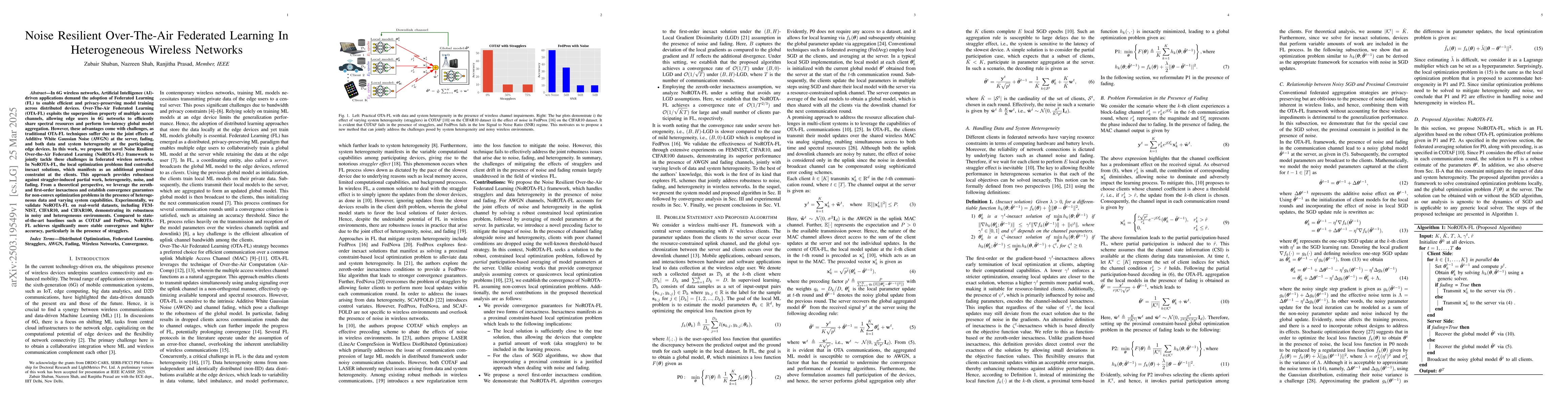 Thumbnail for Noise Resilient Over-The-Air Federated Learning In Heterogeneous
  Wireless Networks