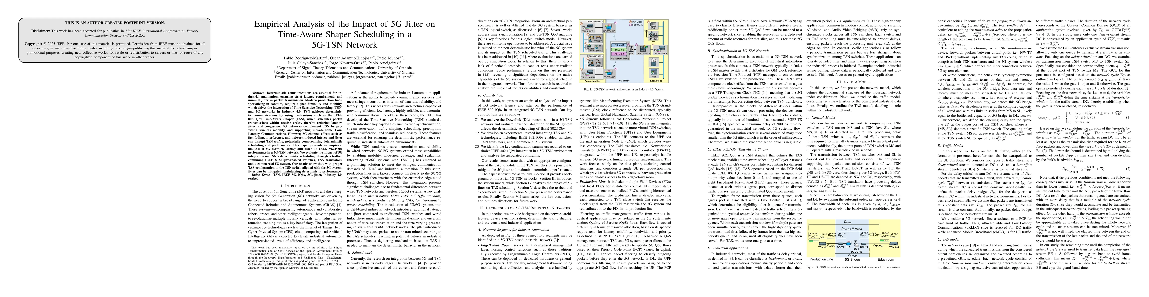 Thumbnail for Empirical Analysis of the Impact of 5G Jitter on Time-Aware Shaper
  Scheduling in a 5G-TSN Network