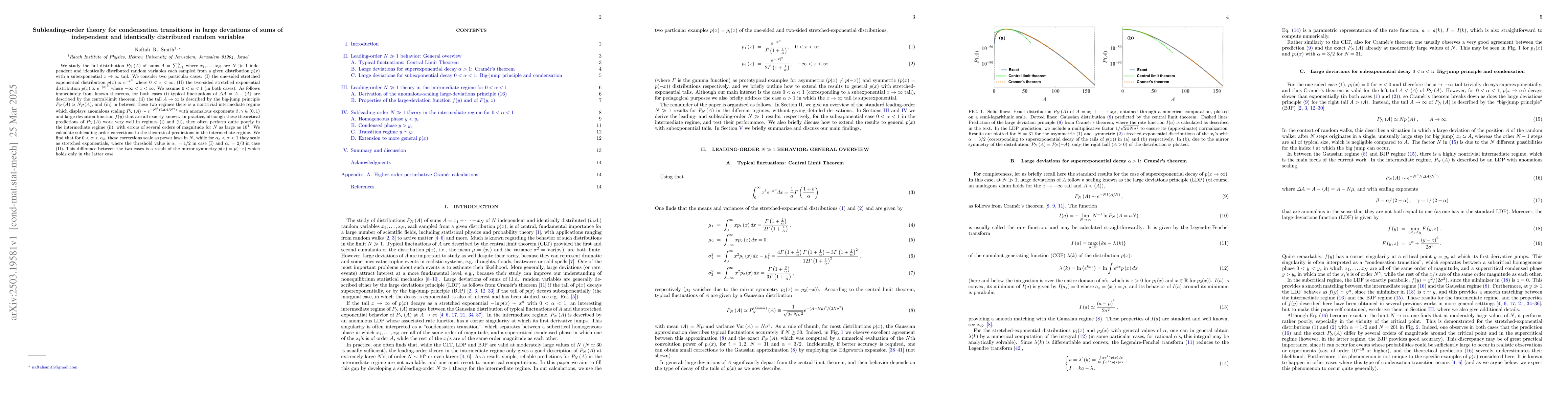 Thumbnail for Subleading-order theory for condensation transitions in large deviations
  of sums of independent and identically distributed random variables