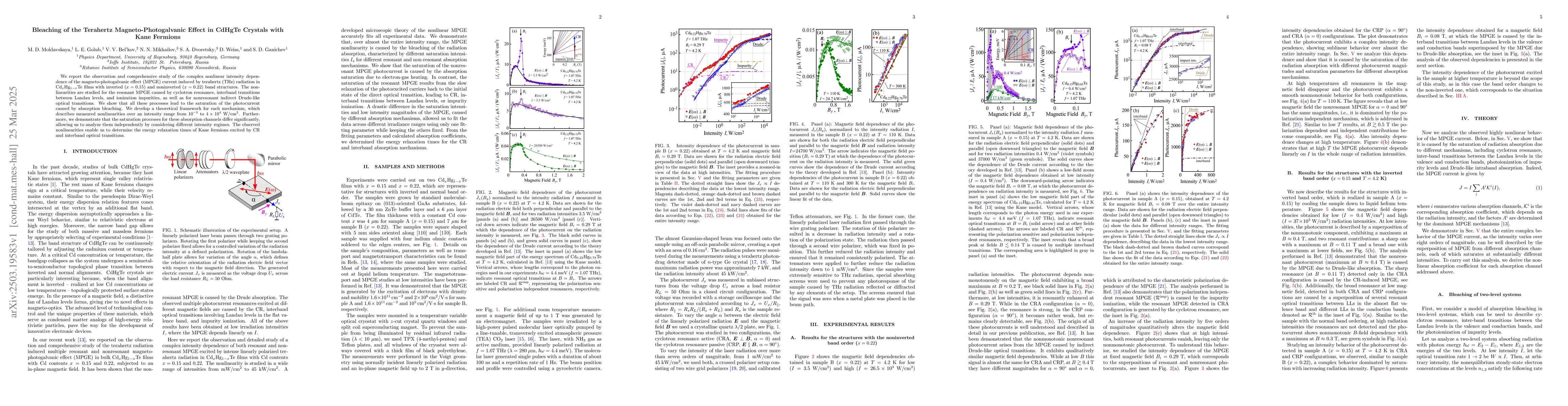 Thumbnail for Bleaching of the Terahertz Magneto-Photogalvanic Effect in CdHgTe
  Crystals with Kane Fermions