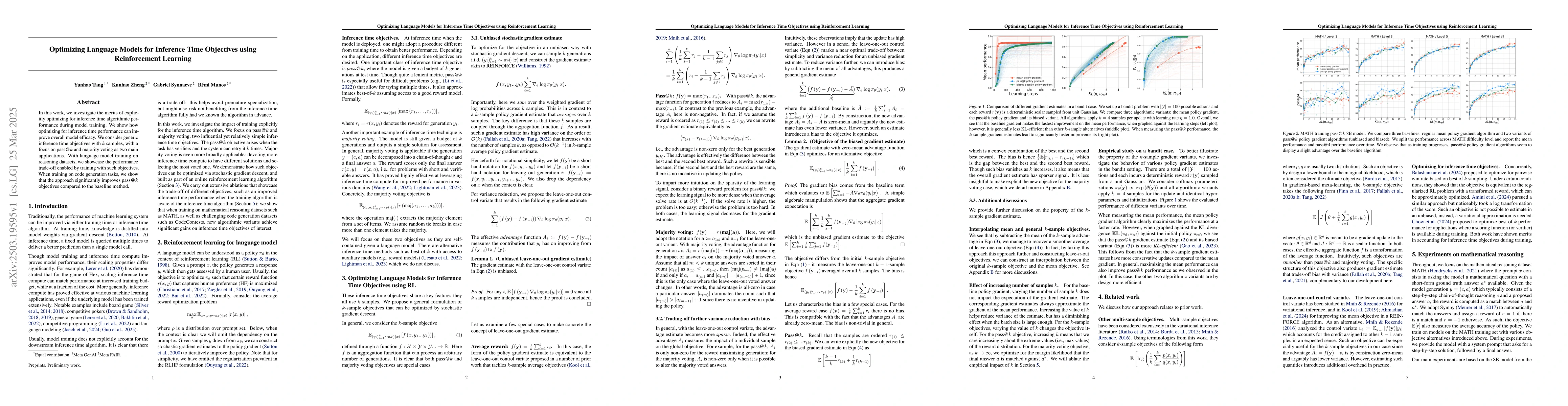 Thumbnail for Optimizing Language Models for Inference Time Objectives using
  Reinforcement Learning
