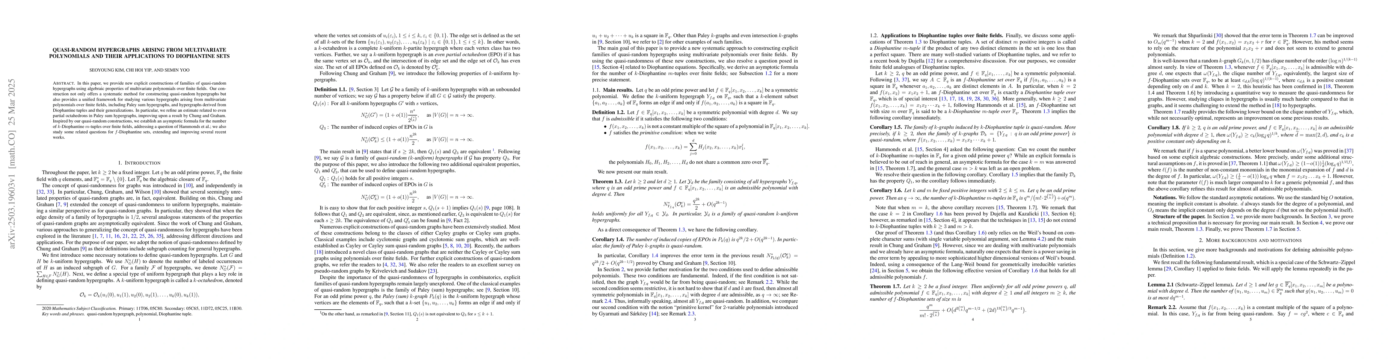 Thumbnail for Quasi-random hypergraphs arising from multivariate polynomials and their
  applications to Diophantine sets