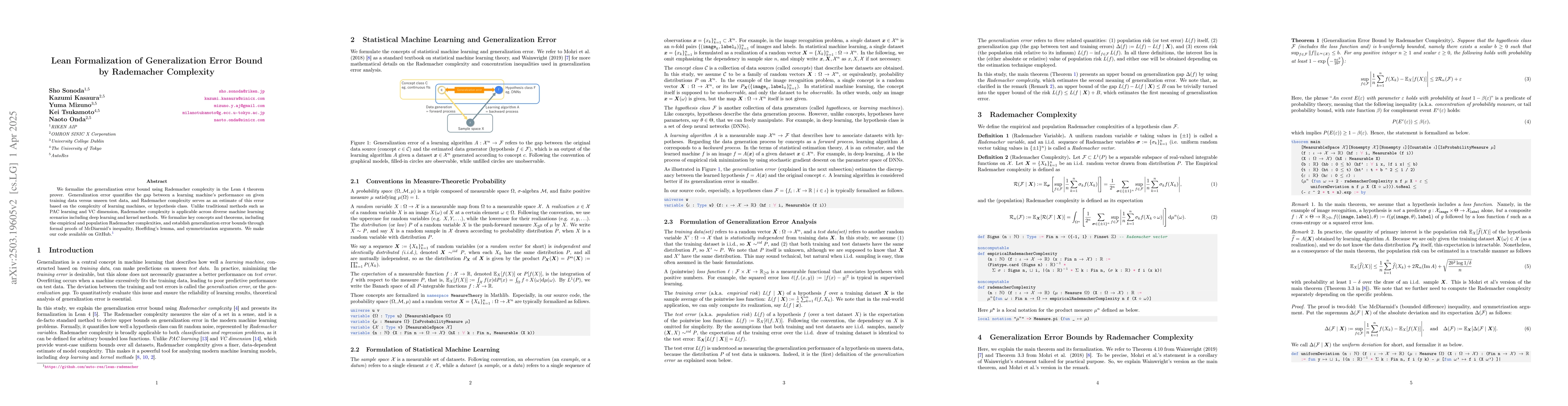 Thumbnail for Lean Formalization of Generalization Error Bound by Rademacher
  Complexity