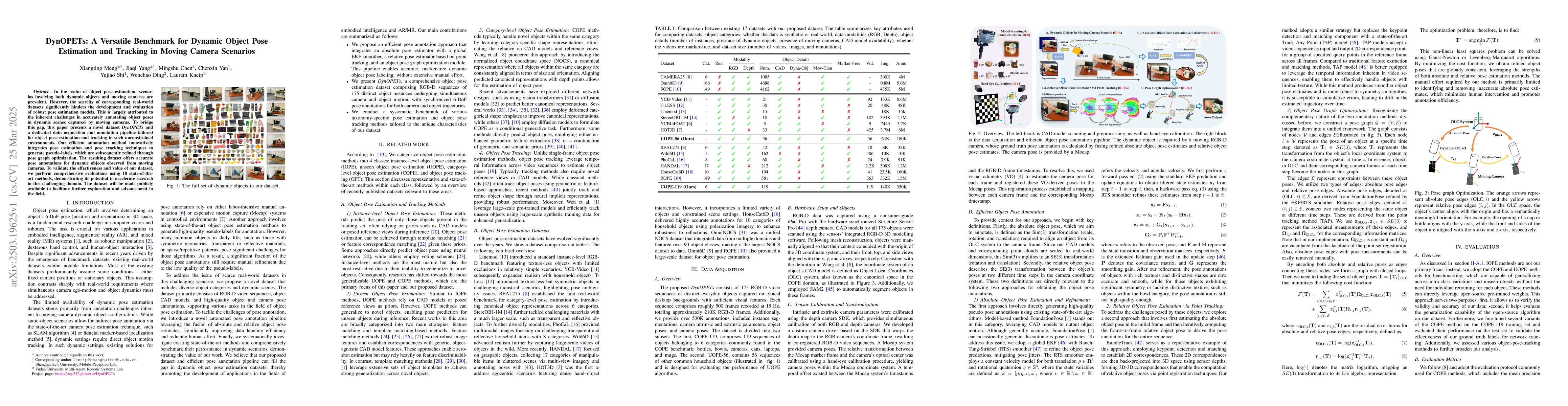 Thumbnail for DynOPETs: A Versatile Benchmark for Dynamic Object Pose Estimation and
  Tracking in Moving Camera Scenarios