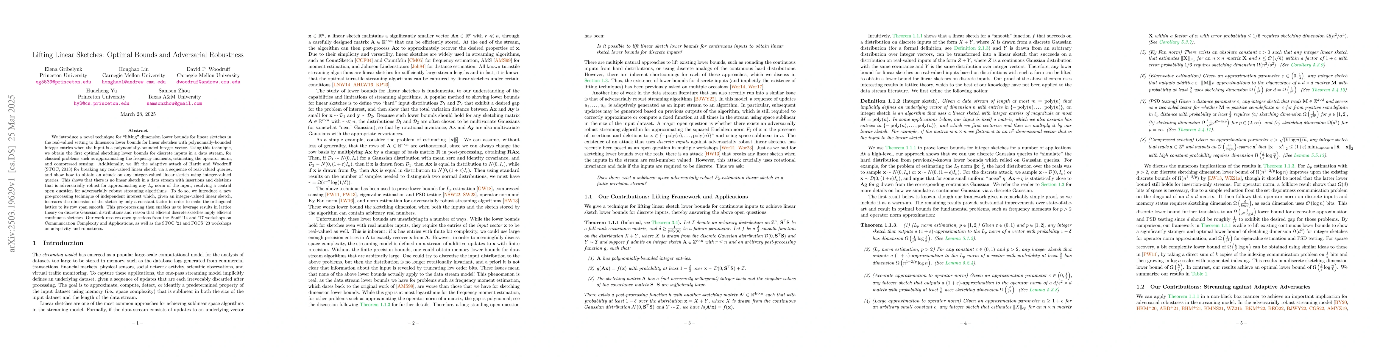 Thumbnail for Lifting Linear Sketches: Optimal Bounds and Adversarial Robustness