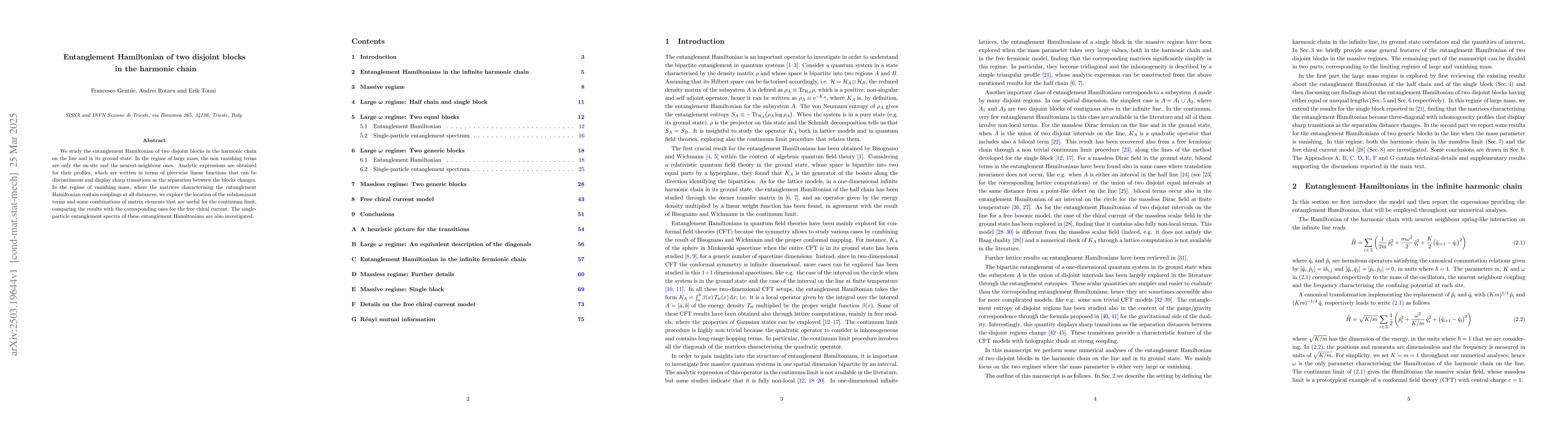 Thumbnail for Entanglement Hamiltonian of two disjoint blocks in the harmonic chain