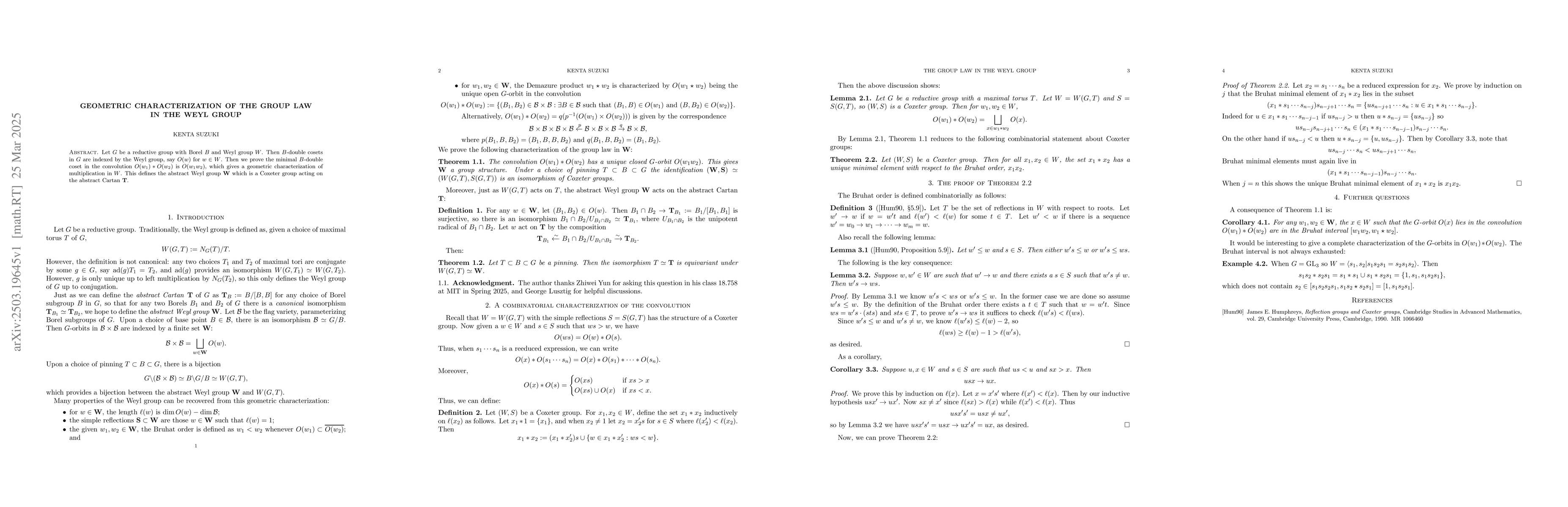 Thumbnail for Geometric characterization of the group law in the Weyl group