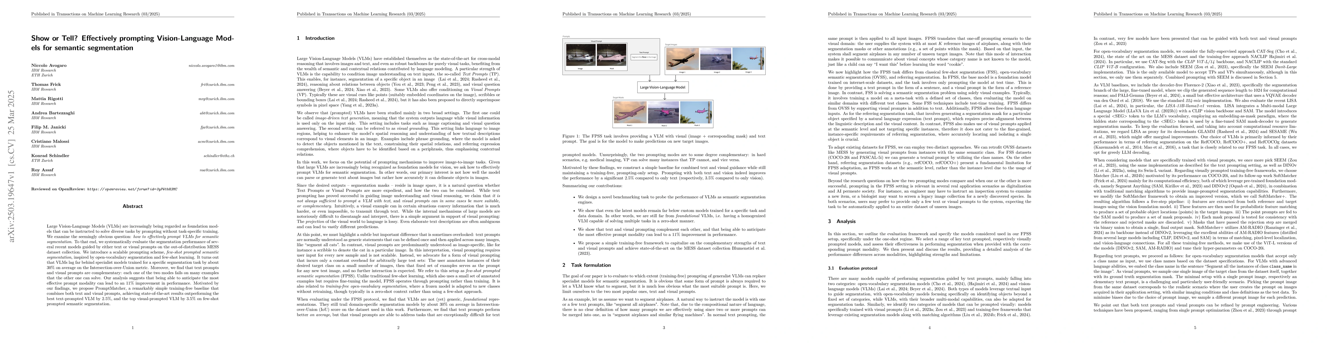 Thumbnail for Show or Tell? Effectively prompting Vision-Language Models for semantic
  segmentation