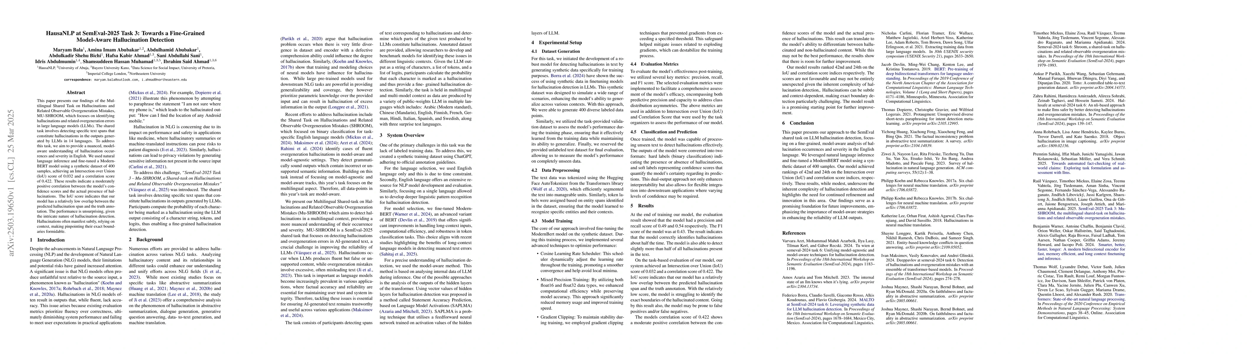 Thumbnail for HausaNLP at SemEval-2025 Task 3: Towards a Fine-Grained Model-Aware
  Hallucination Detection
