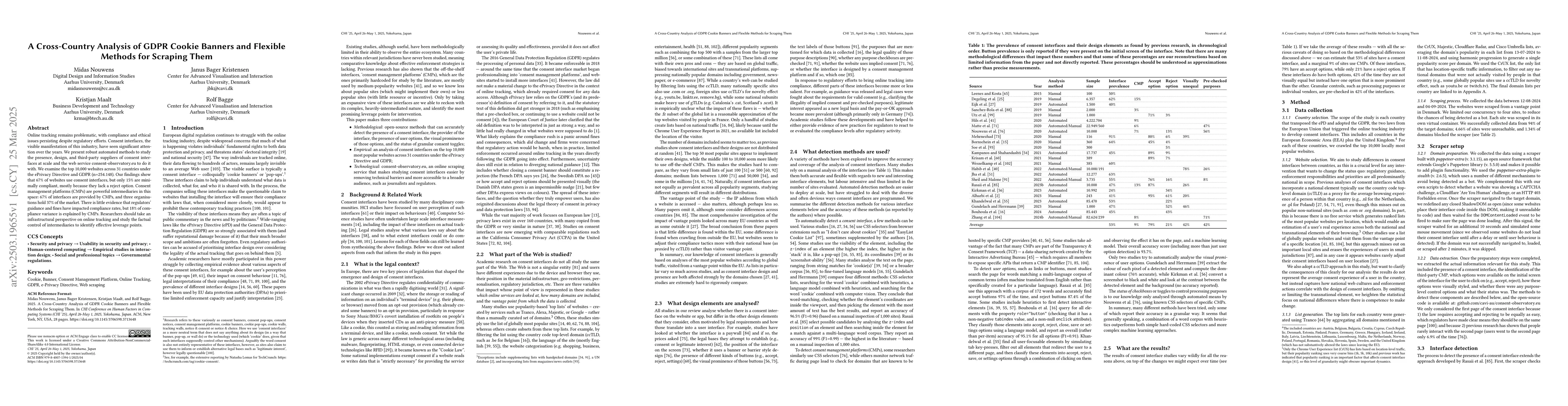 Thumbnail for A Cross-Country Analysis of GDPR Cookie Banners and Flexible Methods for
  Scraping Them