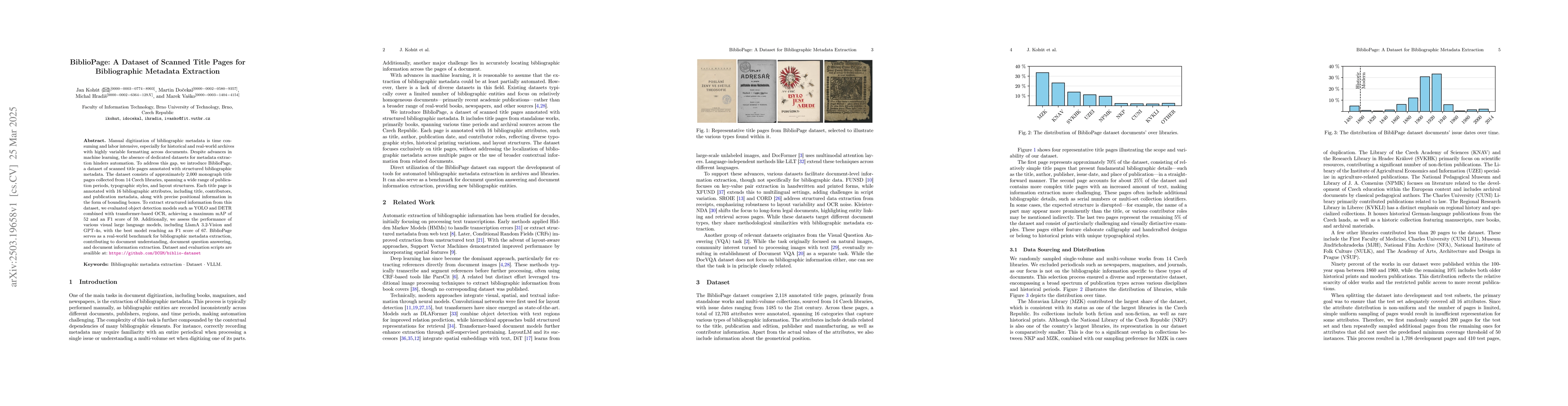 Thumbnail for BiblioPage: A Dataset of Scanned Title Pages for Bibliographic Metadata
  Extraction