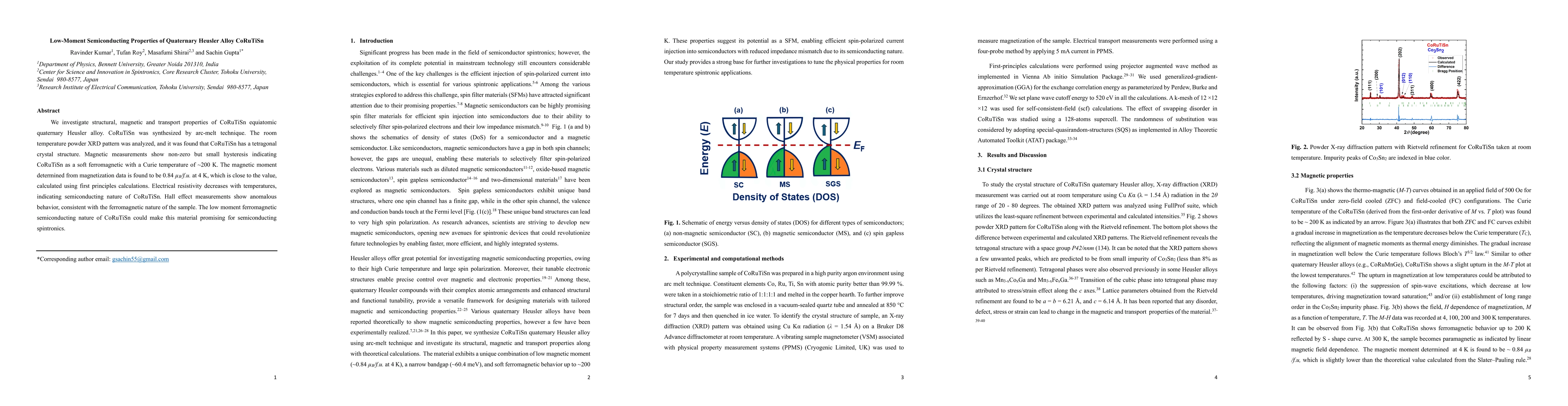 Thumbnail for Low-Moment Semiconducting Properties of Quaternary Heusler Alloy
  CoRuTiSn