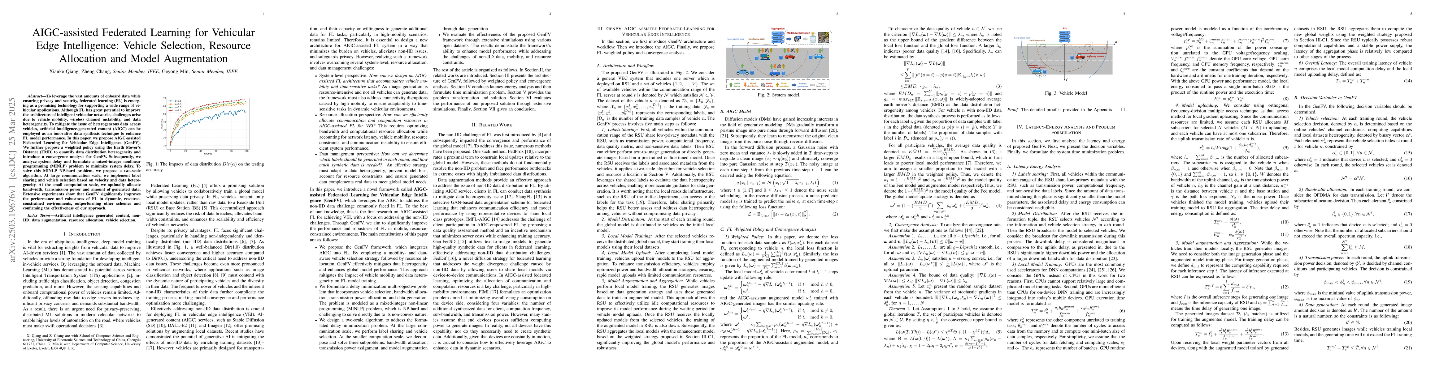 Thumbnail for AIGC-assisted Federated Learning for Vehicular Edge Intelligence:
  Vehicle Selection, Resource Allocation and Model Augmentation
