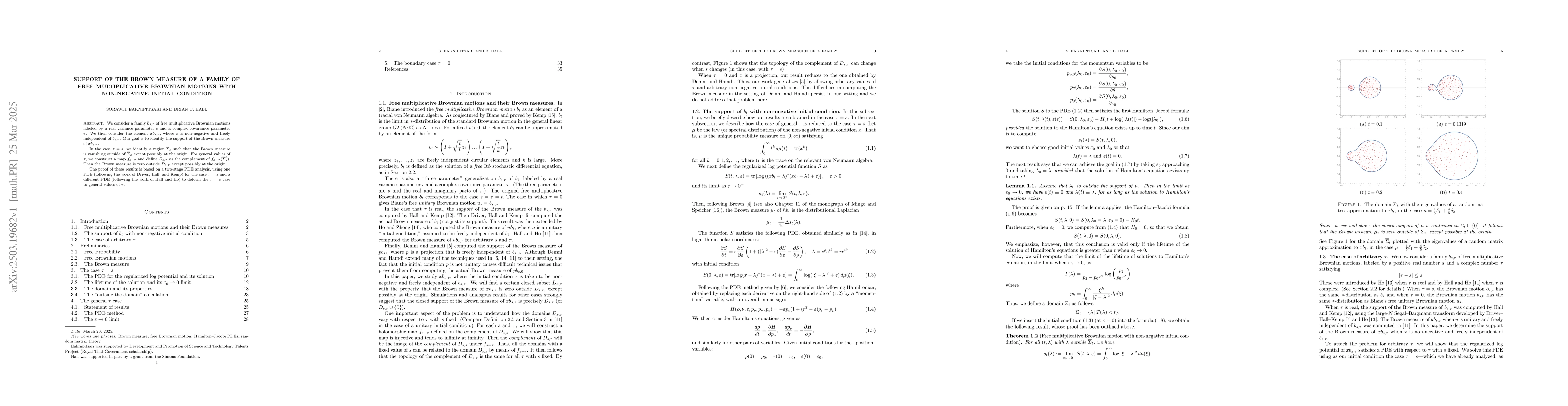 Thumbnail for Support of the Brown measure of a family of free multiplicative Brownian
  motions with non-negative initial condition