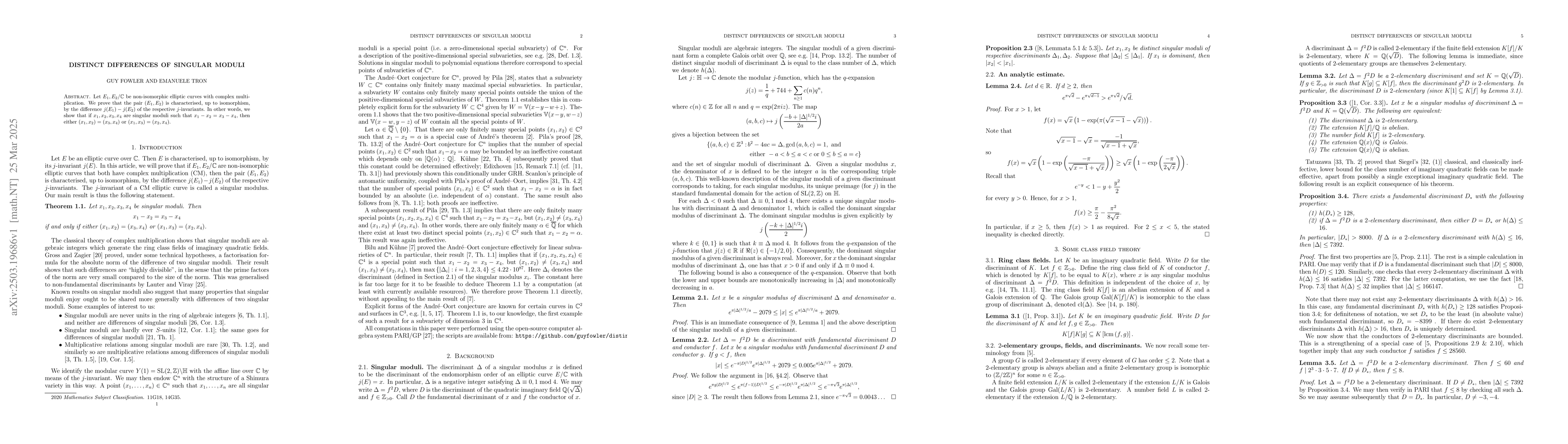 Thumbnail for Distinct differences of singular moduli