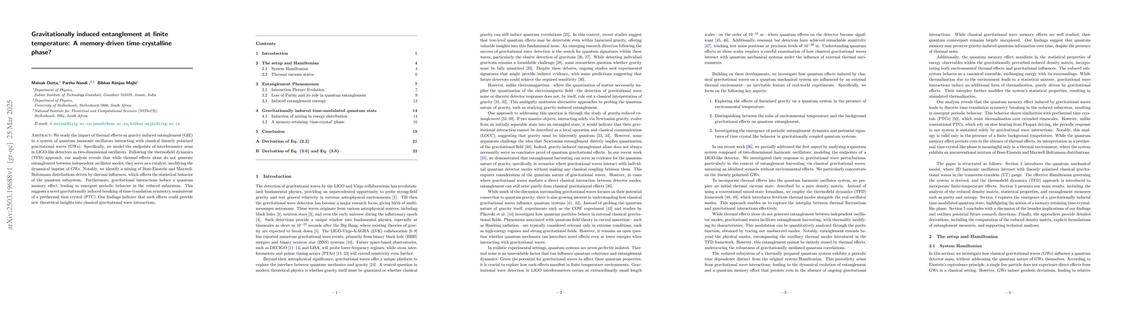Thumbnail for Gravitationally induced entanglement at finite temperature: A
  memory-driven time-crystalline phase?