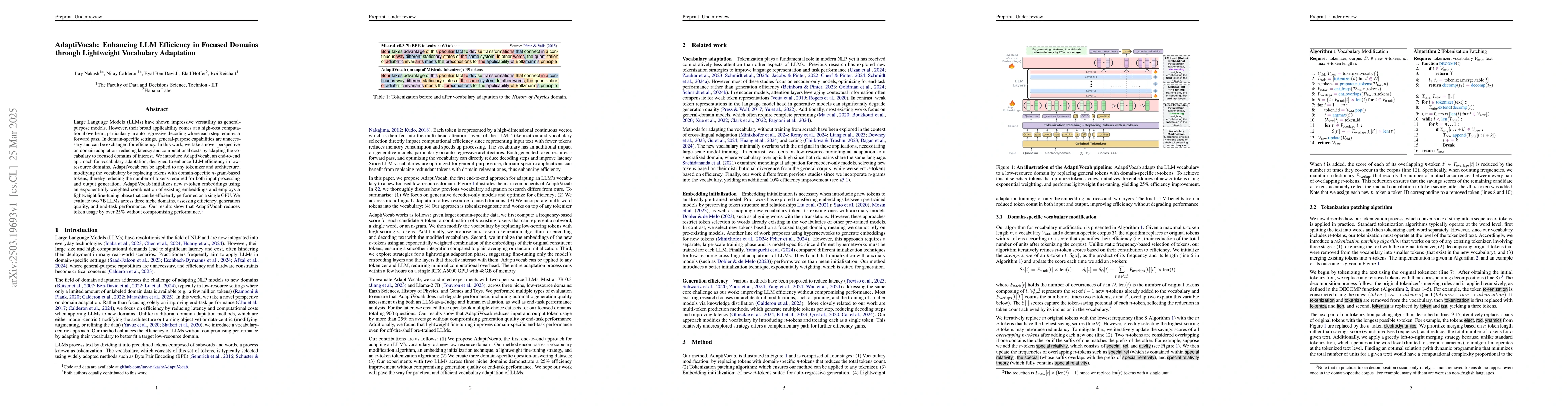 Thumbnail for AdaptiVocab: Enhancing LLM Efficiency in Focused Domains through
  Lightweight Vocabulary Adaptation