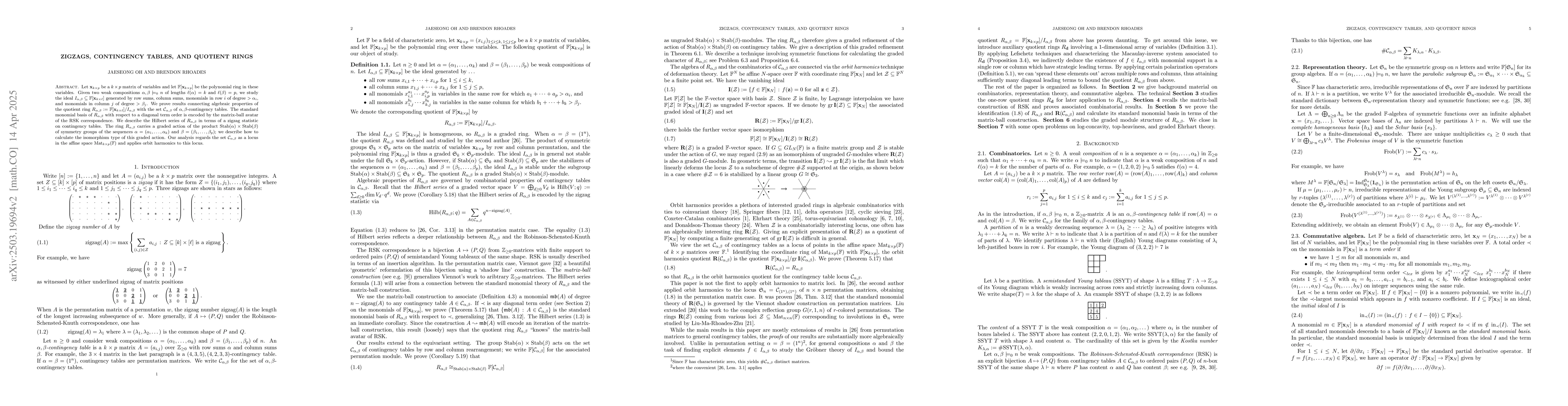 Thumbnail for Zigzags, contingency tables, and quotient rings