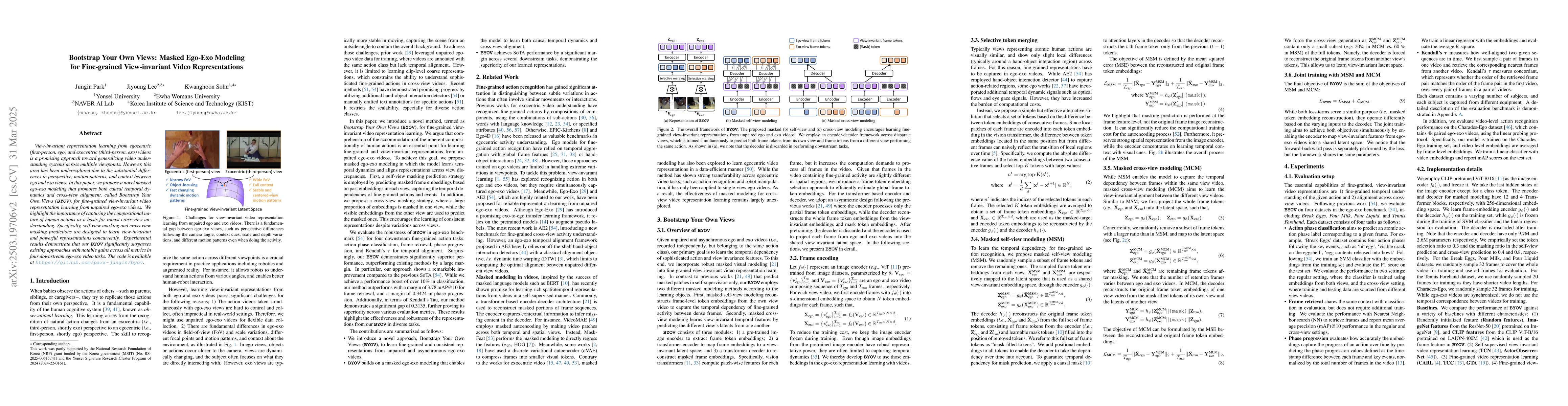 Thumbnail for Bootstrap Your Own Views: Masked Ego-Exo Modeling for Fine-grained
  View-invariant Video Representations