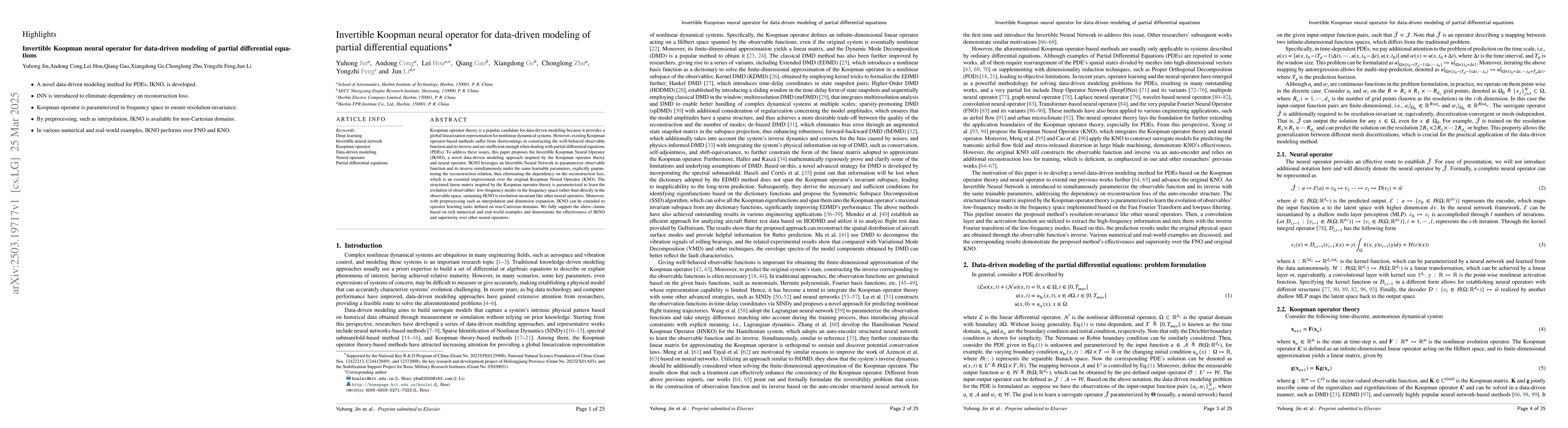 Thumbnail for Invertible Koopman neural operator for data-driven modeling of partial
  differential equations