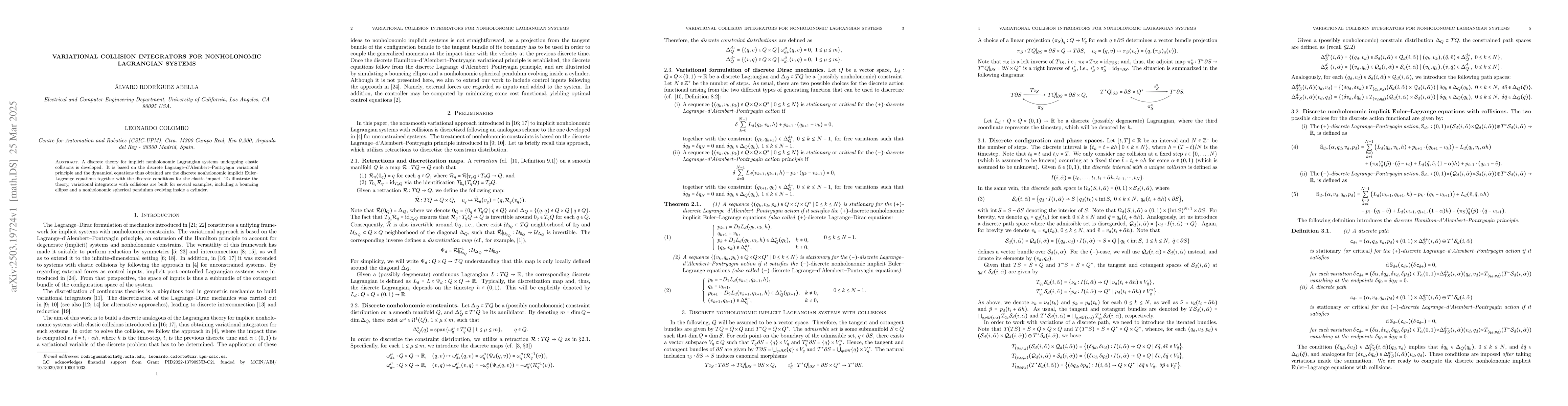 Thumbnail for Variational Collision Integrators for Nonholonomic Lagrangian Systems