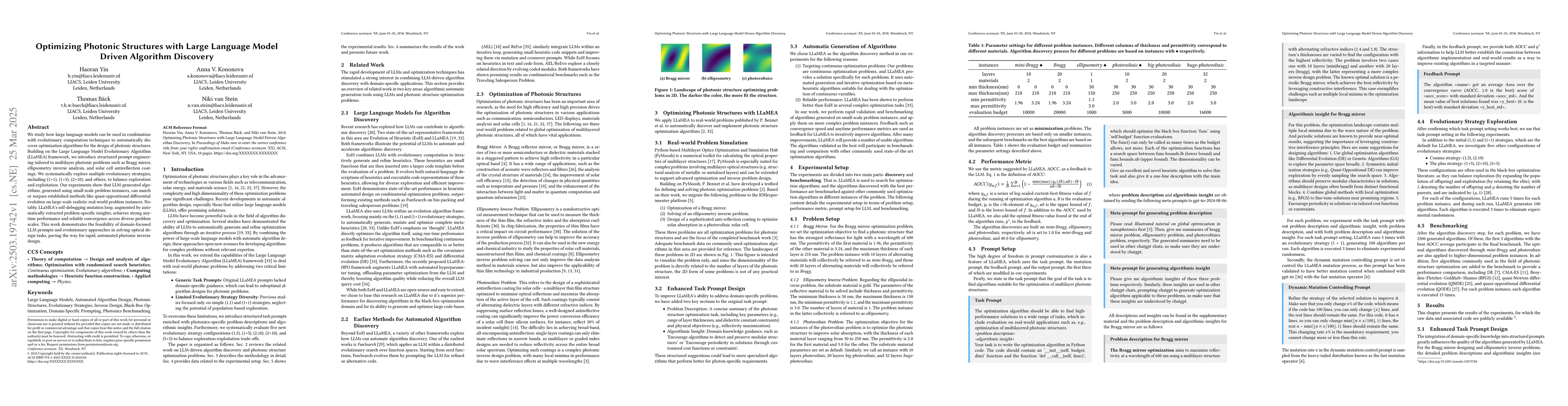 Thumbnail for Optimizing Photonic Structures with Large Language Model Driven
  Algorithm Discovery