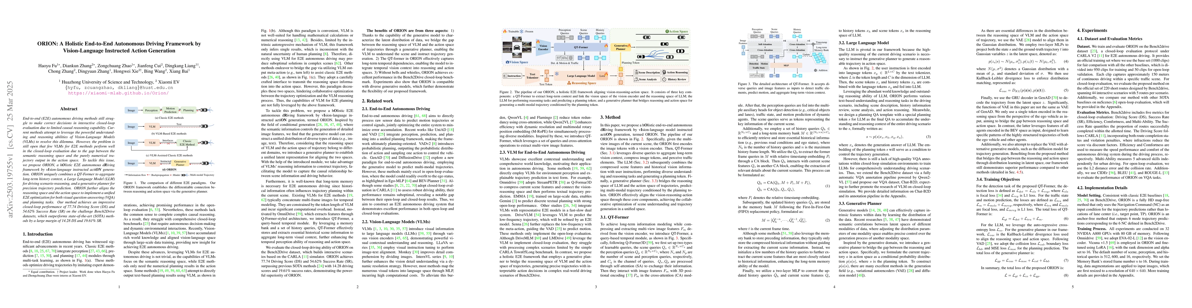 Thumbnail for ORION: A Holistic End-to-End Autonomous Driving Framework by
  Vision-Language Instructed Action Generation