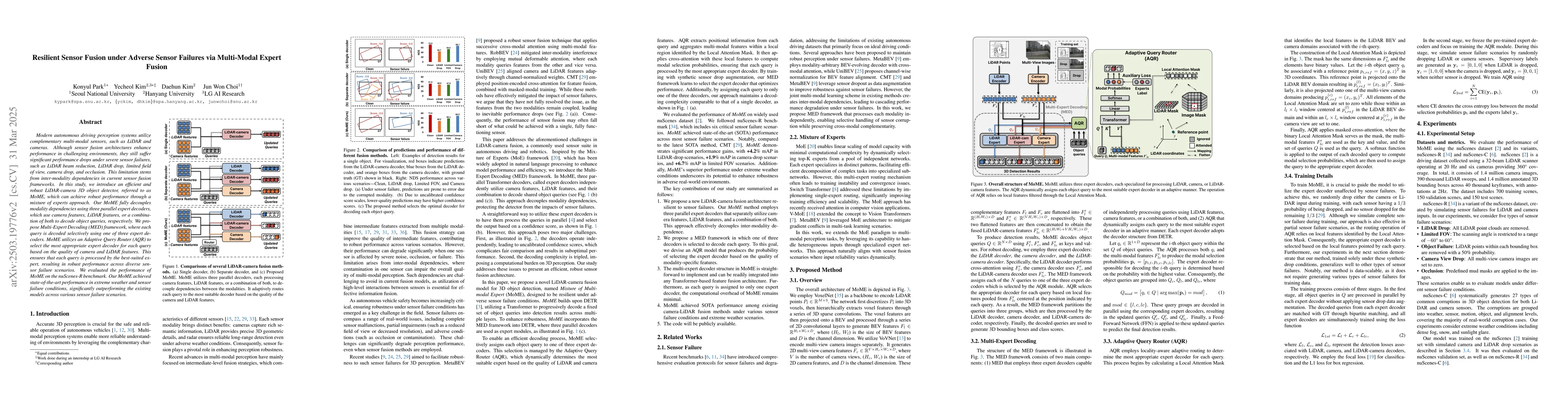 Thumbnail for Resilient Sensor Fusion under Adverse Sensor Failures via Multi-Modal
  Expert Fusion