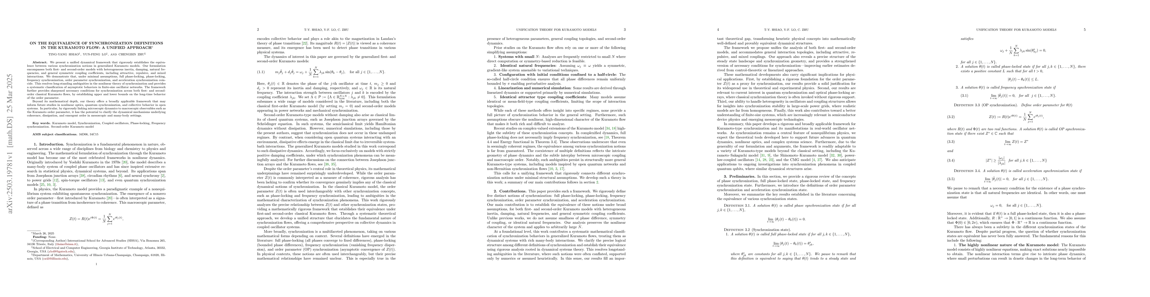 Thumbnail for On the Equivalence of Synchronization Definitions in the Kuramoto Flow:
  A Unified Approach