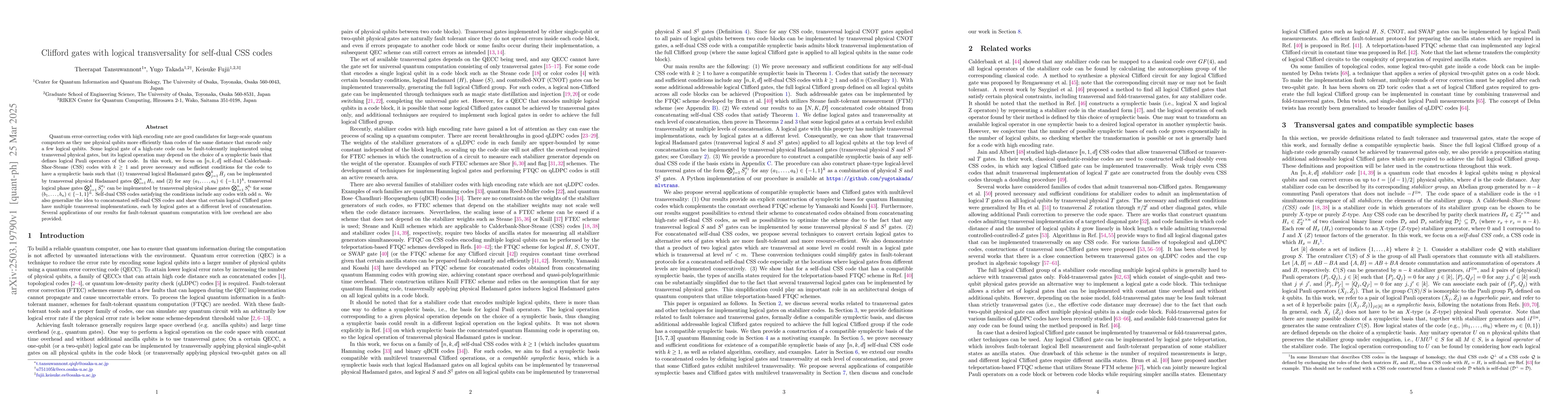 Thumbnail for Clifford gates with logical transversality for self-dual CSS codes