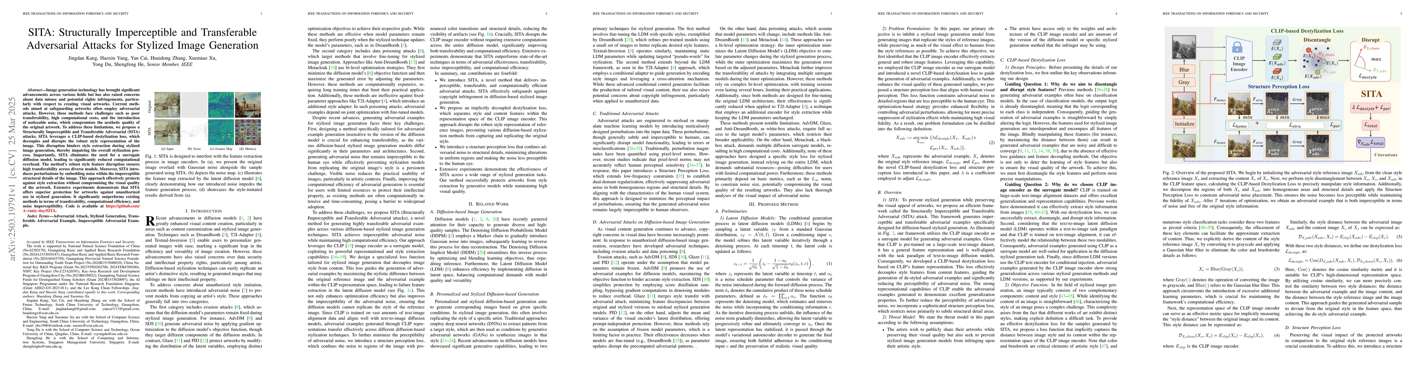 Thumbnail for SITA: Structurally Imperceptible and Transferable Adversarial Attacks
  for Stylized Image Generation