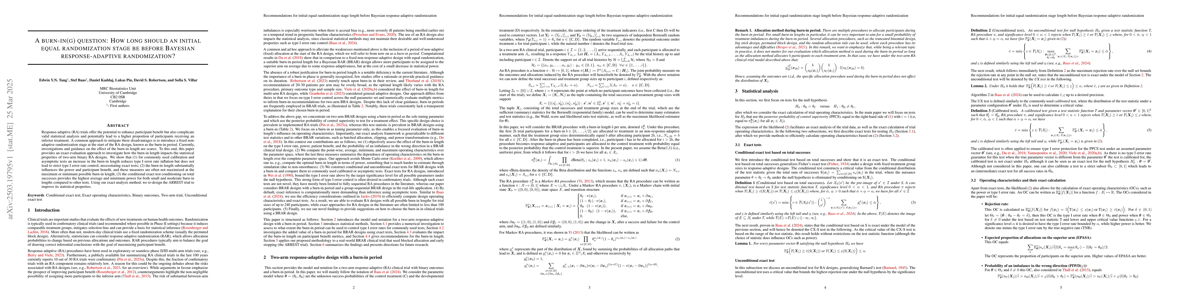 Thumbnail for A burn-in(g) question: How long should an initial equal randomization
  stage be before Bayesian response-adaptive randomization?