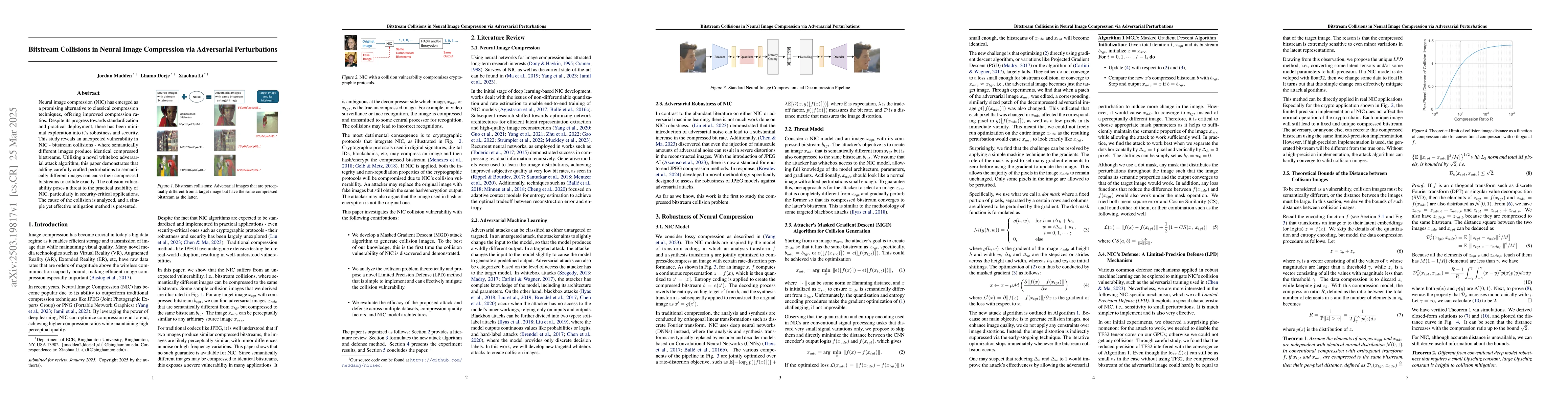 Thumbnail for Bitstream Collisions in Neural Image Compression via Adversarial
  Perturbations