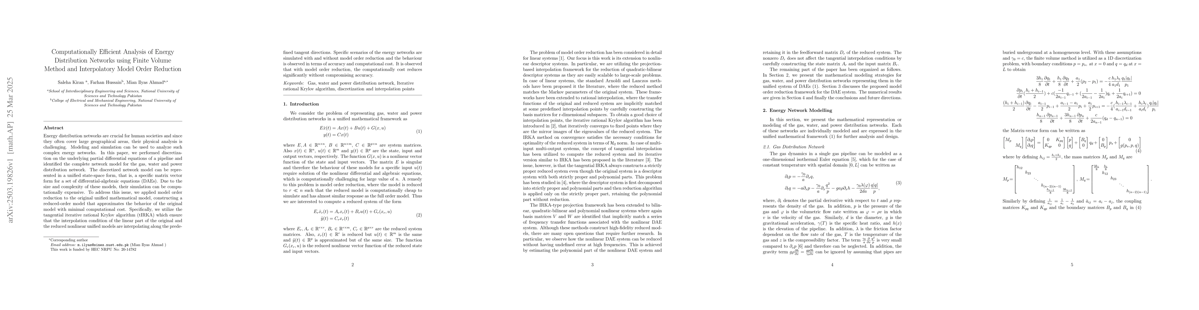 Thumbnail for Computationally Efficient Analysis of Energy Distribution Networks using
  Finite Volume Method and Interpolatory Model Order Reduction