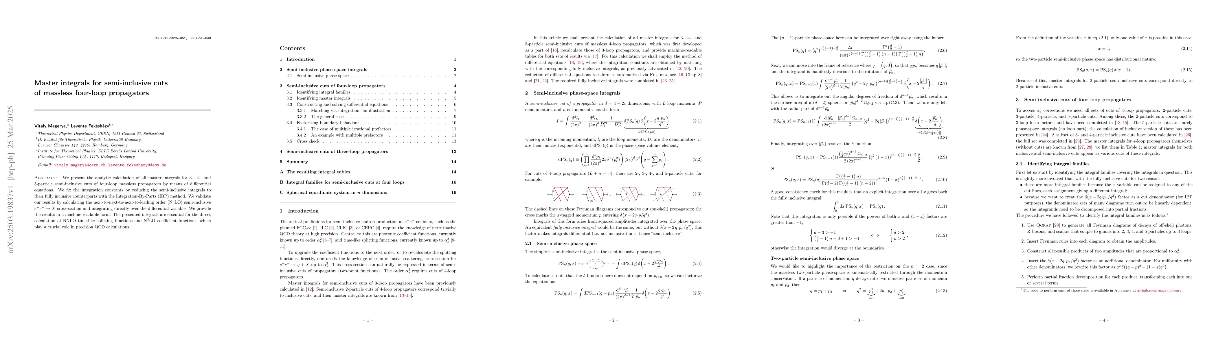Thumbnail for Master integrals for semi-inclusive cuts of massless four-loop
  propagators