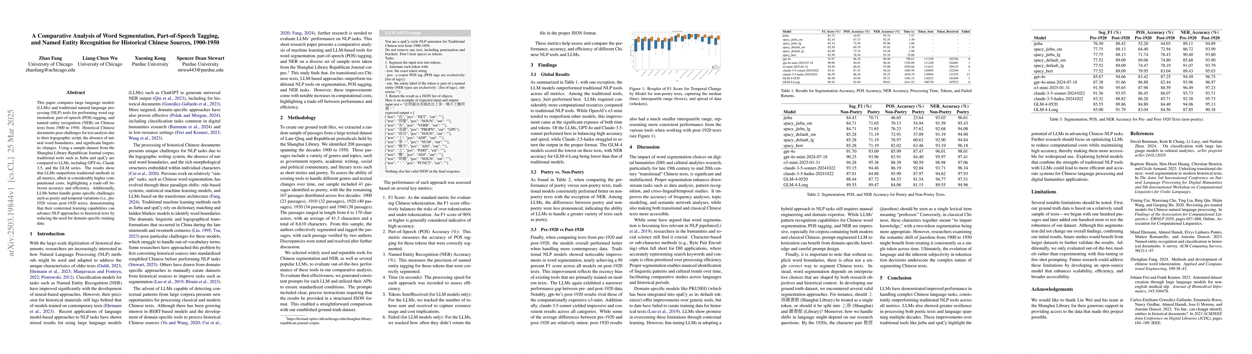 Thumbnail for A Comparative Analysis of Word Segmentation, Part-of-Speech Tagging, and
  Named Entity Recognition for Historical Chinese Sources, 1900-1950