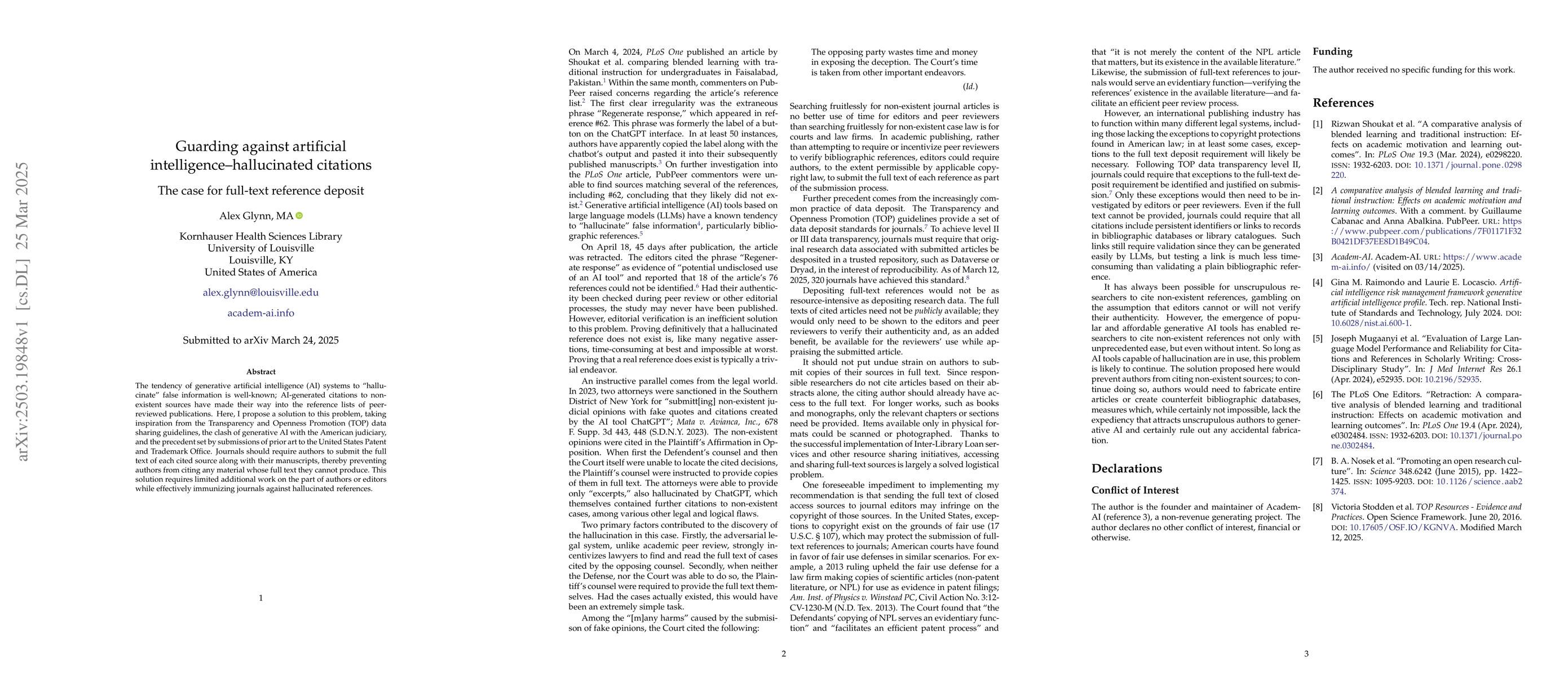 Thumbnail for Guarding against artificial intelligence--hallucinated citations: the
  case for full-text reference deposit
