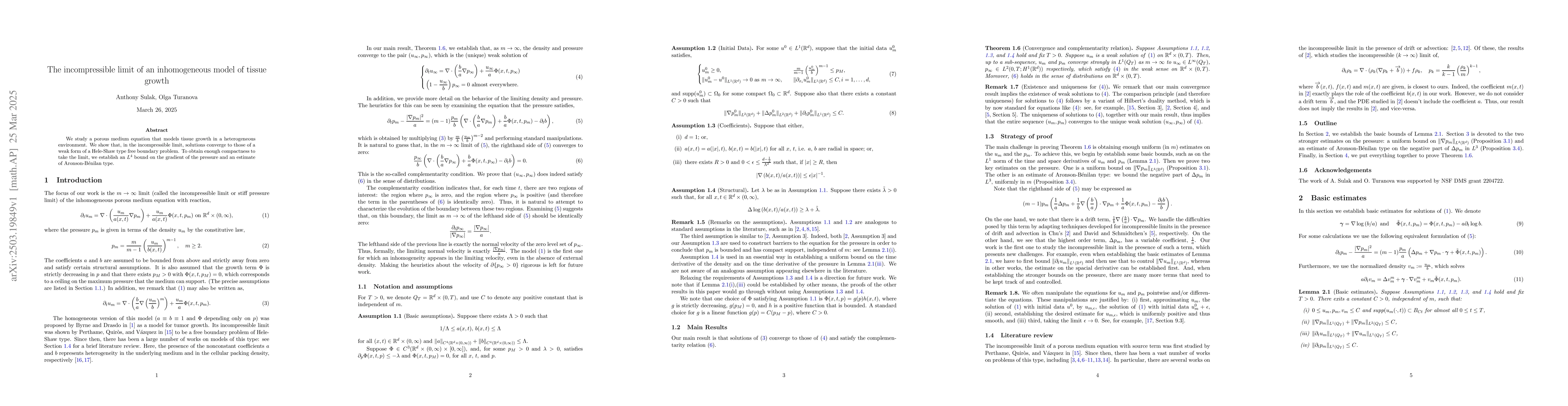 Thumbnail for The incompressible limit of an inhomogeneous model of tissue growth