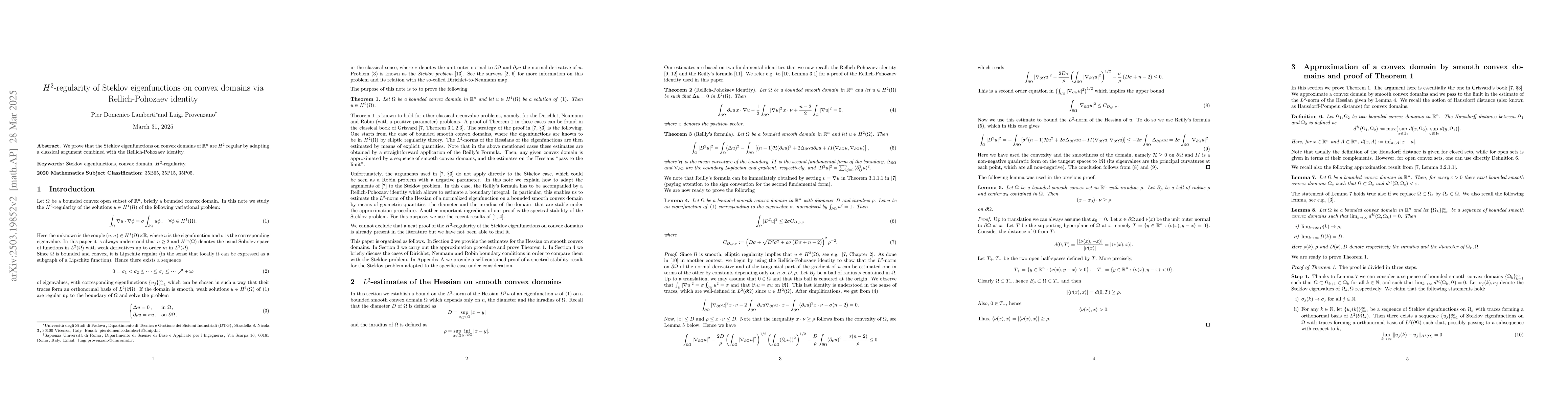 Thumbnail for $H^2$-regularity of Steklov eigenfunctions on convex domains via
  Rellich-Pohozaev identity