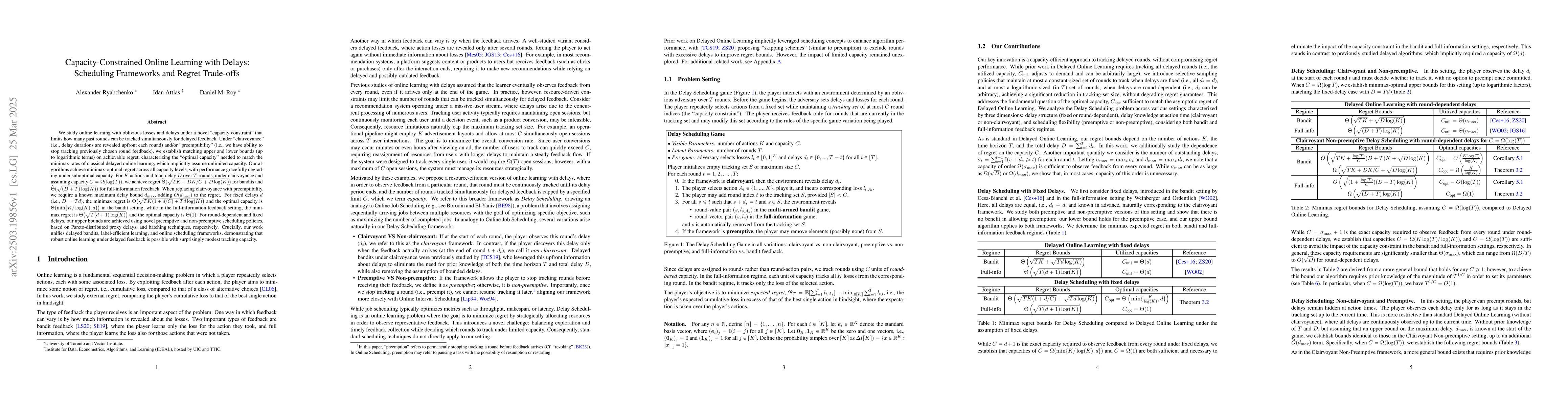 Thumbnail for Capacity-Constrained Online Learning with Delays: Scheduling Frameworks
  and Regret Trade-offs