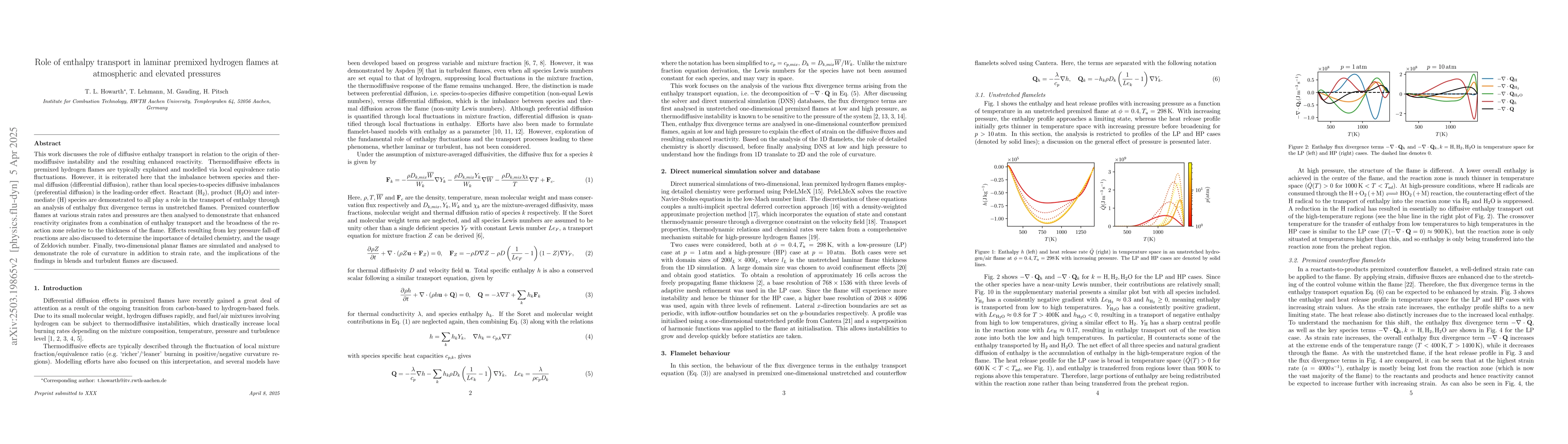 Thumbnail for Role of enthalpy transport in laminar premixed hydrogen flames at
  atmospheric and elevated pressures