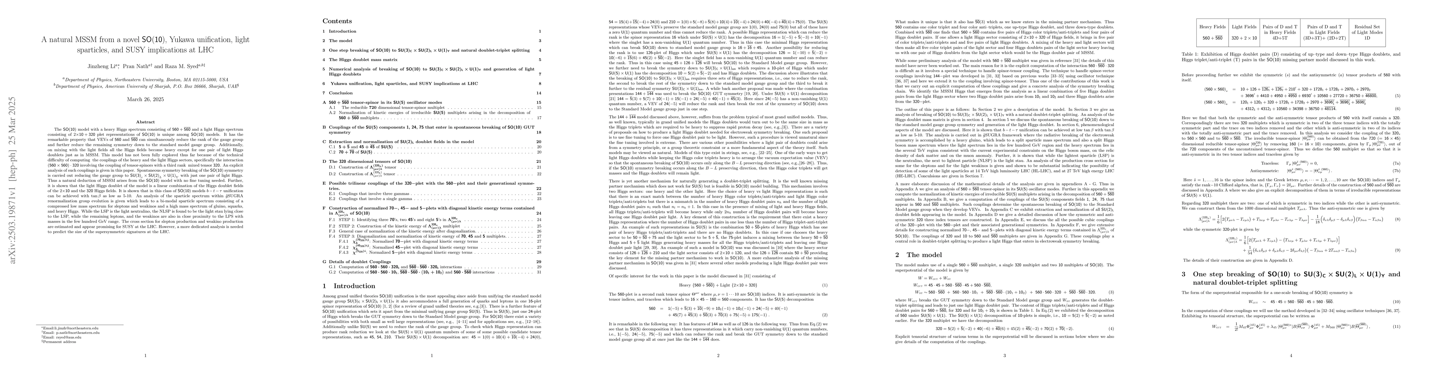 Thumbnail for A natural MSSM from a novel $\mathsf{SO(10)}$, Yukawa unification, light
  sparticles, and SUSY implications at LHC